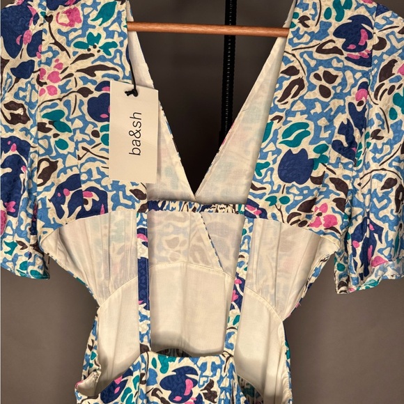 ba&sh NWT Ova Maxi Dress Floral Print Open-Back Backless Flowy Blue White XS / 0 - Picture 9 of 11